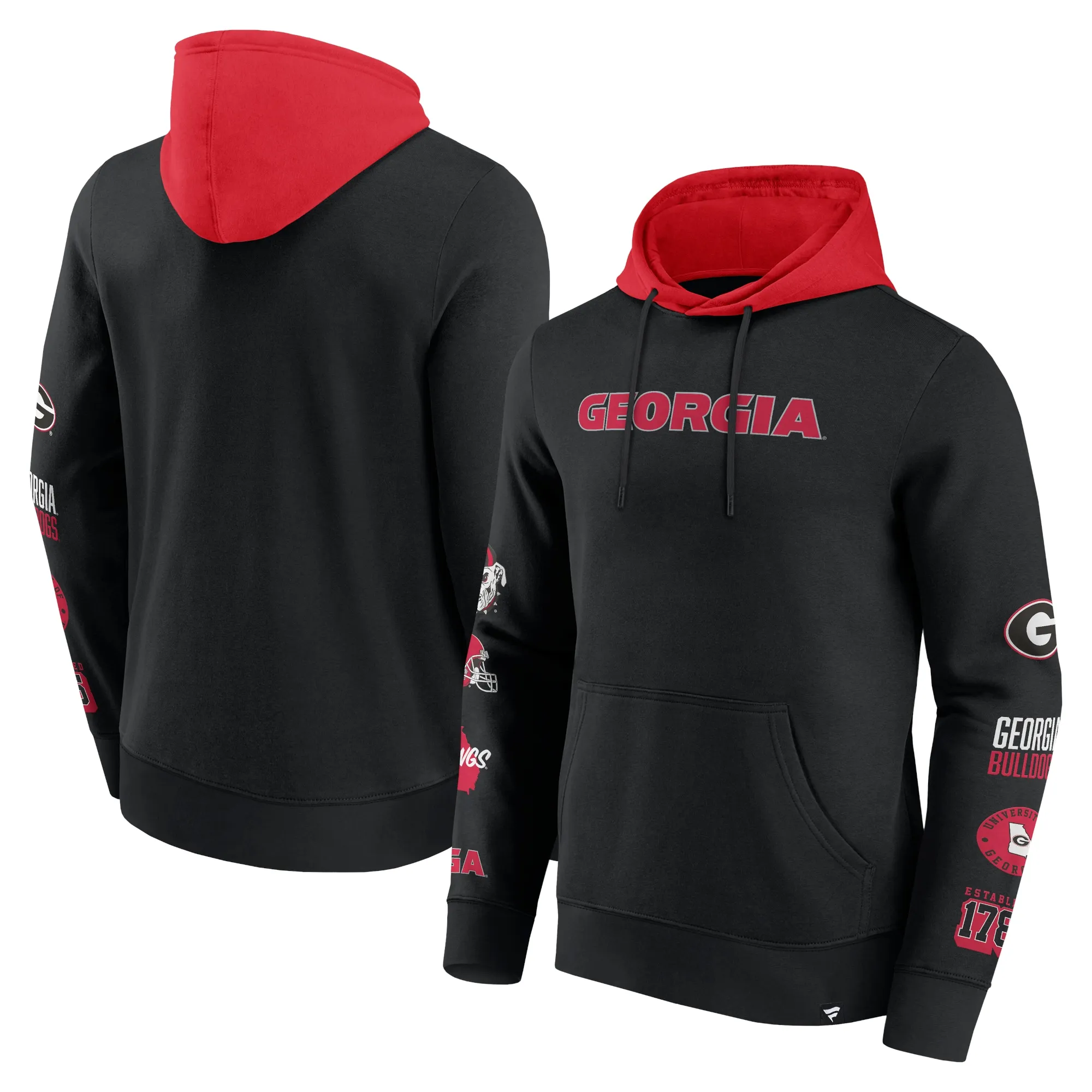 Men's Fanatics  Black/Red Georgia Bulldogs Color Block Badge Fleece Pullover Hoodie