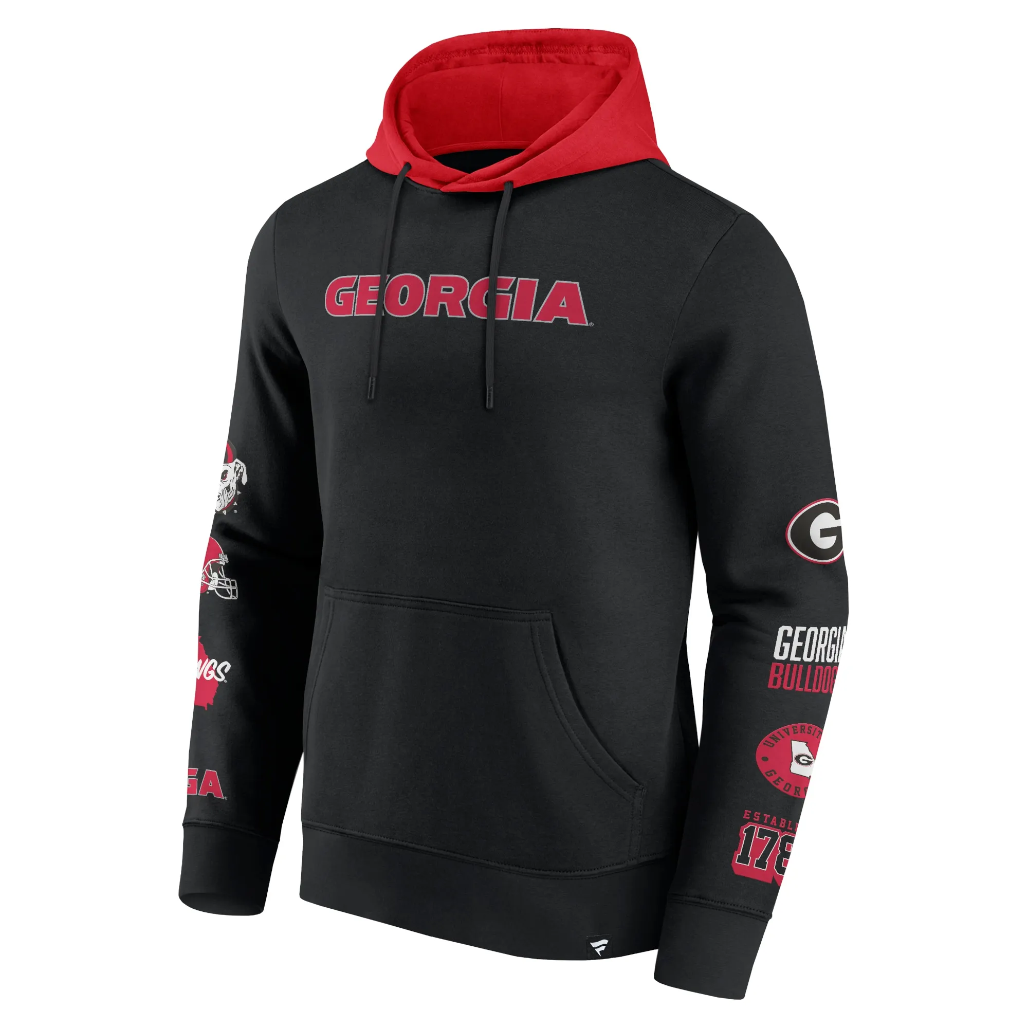 Men's Fanatics  Black/Red Georgia Bulldogs Color Block Badge Fleece Pullover Hoodie