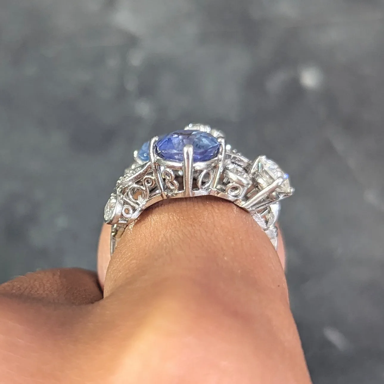 Mid-Century 4.82 CTW Sapphire Diamond Platinum Floral Spray Vintage Bypass Ring