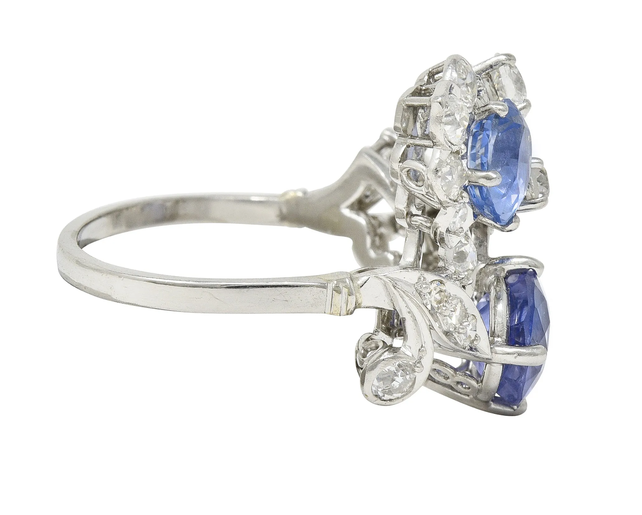 Mid-Century 4.82 CTW Sapphire Diamond Platinum Floral Spray Vintage Bypass Ring