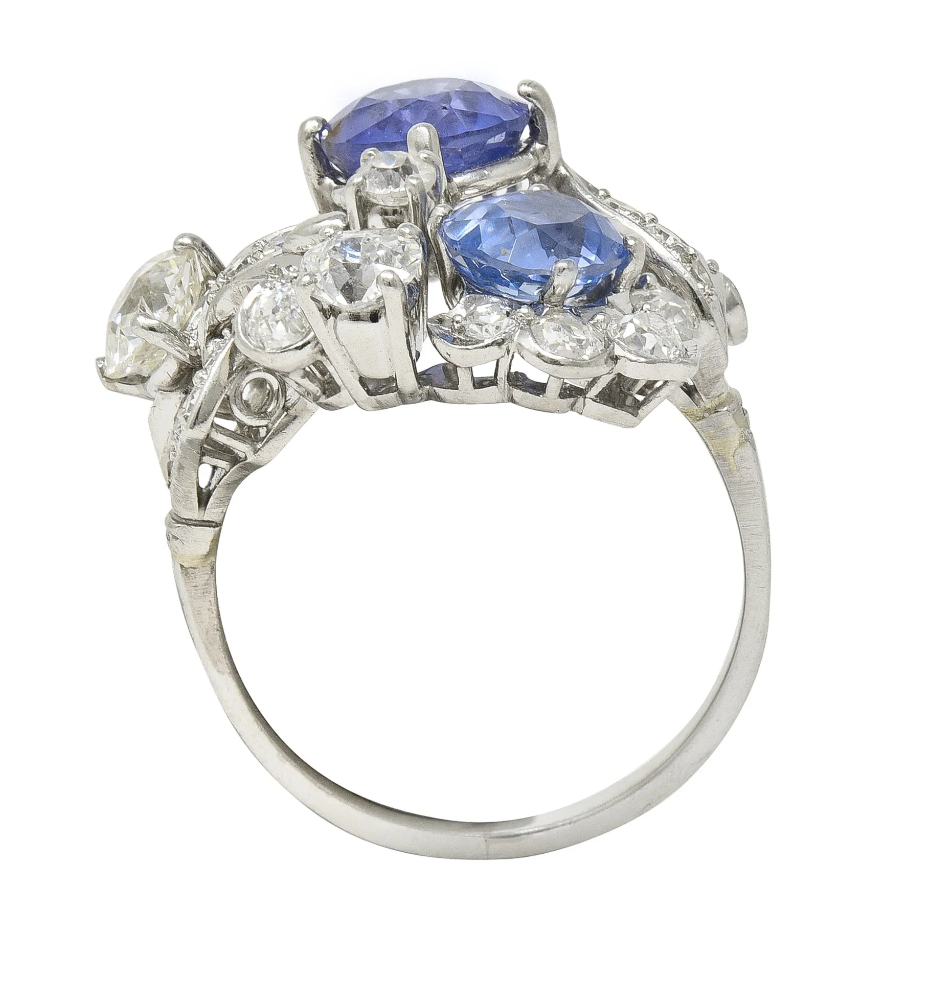 Mid-Century 4.82 CTW Sapphire Diamond Platinum Floral Spray Vintage Bypass Ring