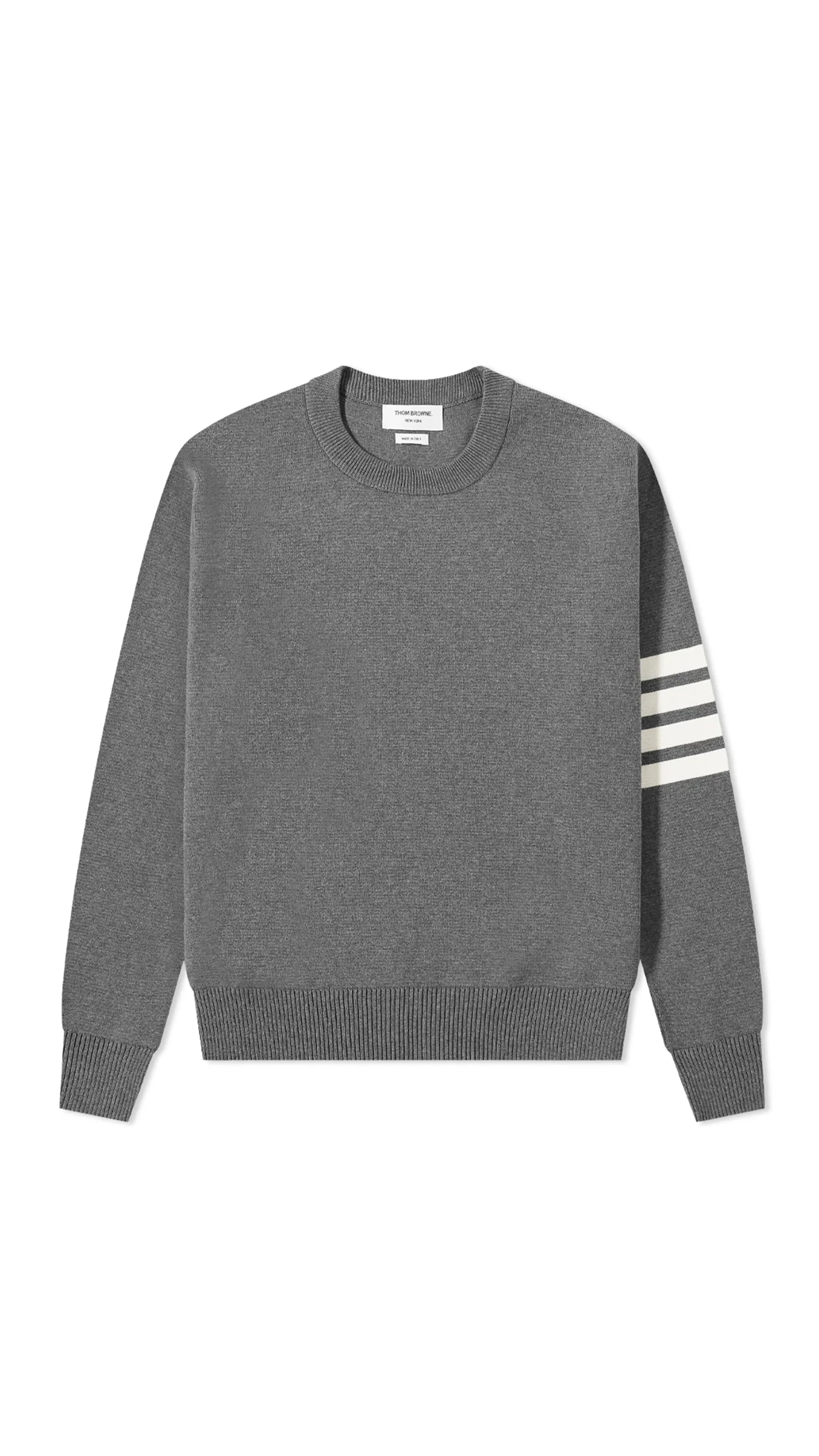 Milano Stitch Cotton 4-Bar Crew Neck Pullover - Medium Grey