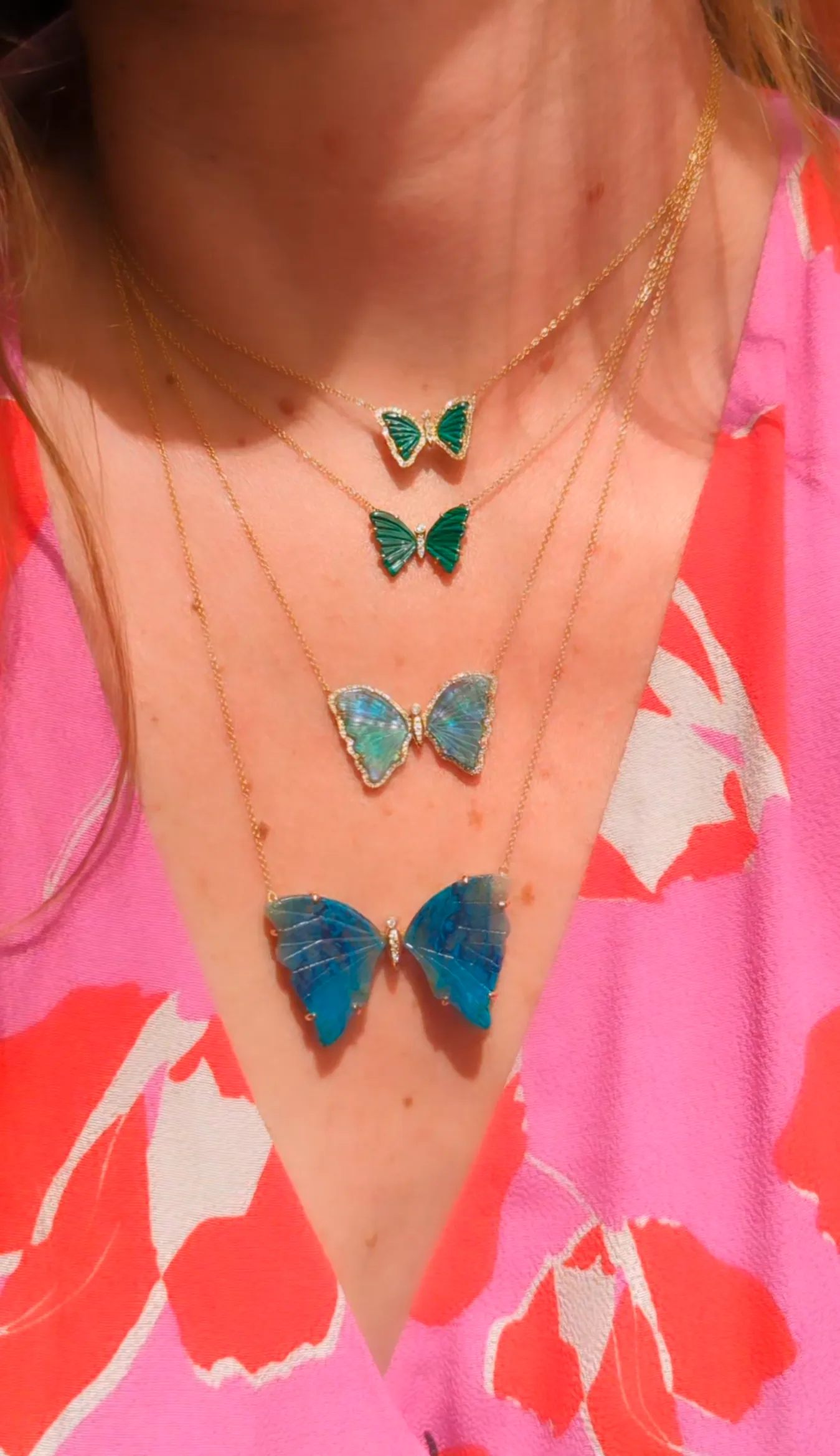 Mini Malachite Butterfly Necklace with Diamonds