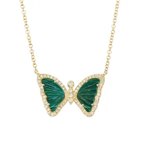 Mini Malachite Butterfly Necklace with Diamonds