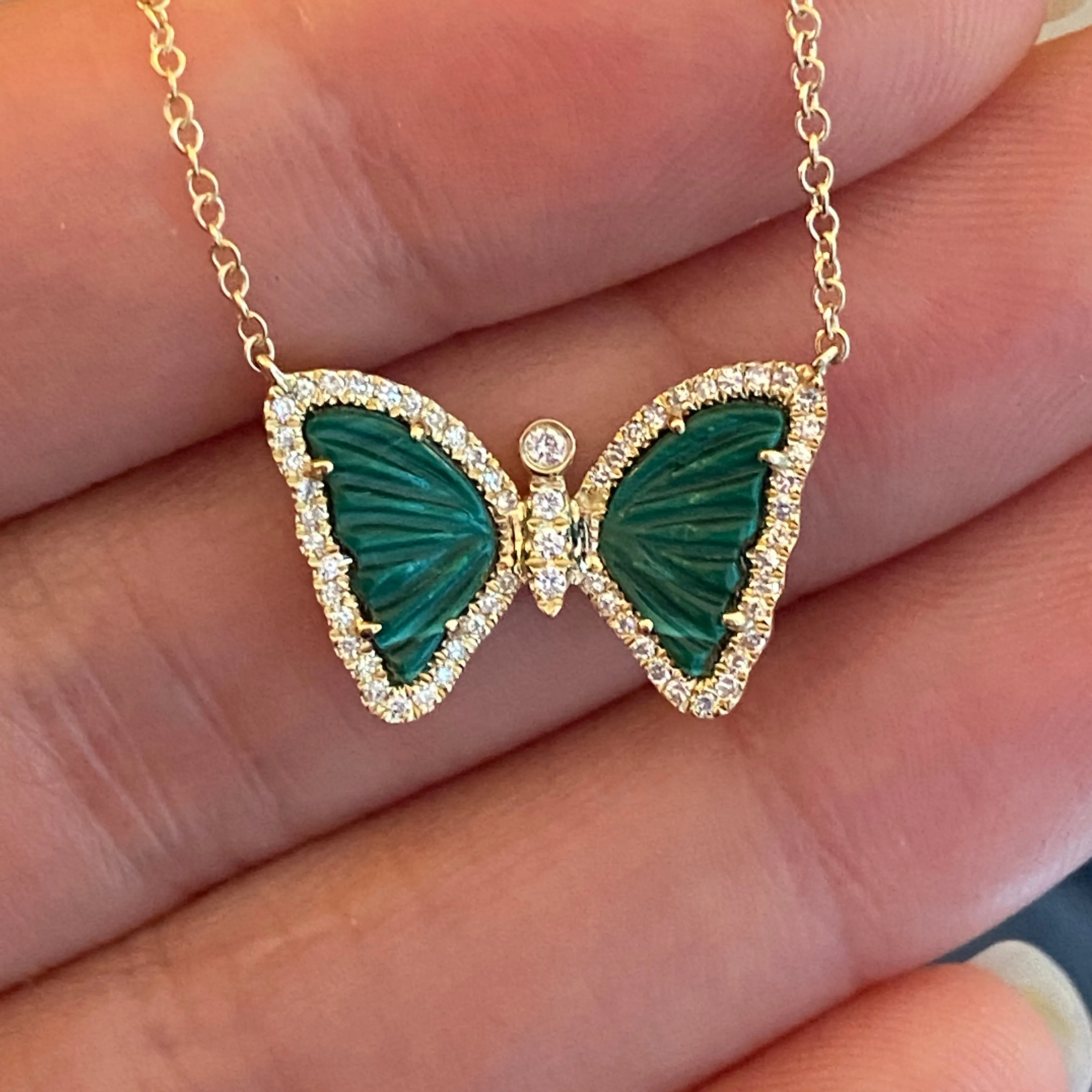 Mini Malachite Butterfly Necklace with Diamonds