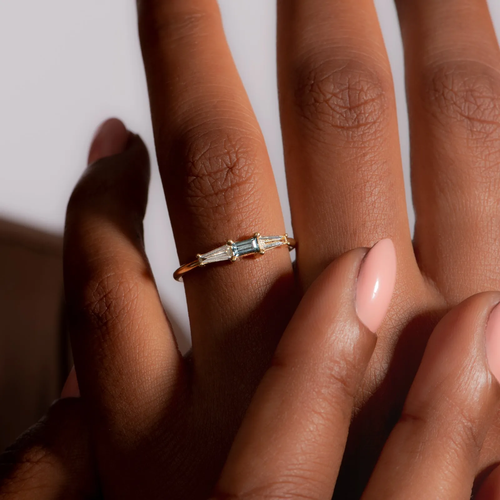 Minimalist Diamond and Teal Sapphire Ring - Sapphire Wedding Ring