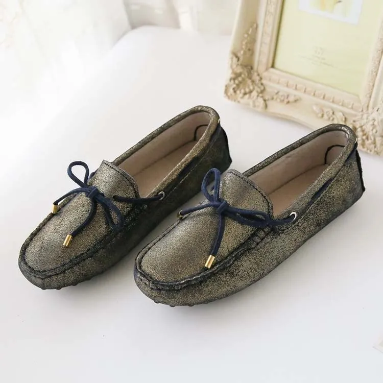 MIYAGINA Women Flats Handmade Leather Moccasin Driving Shoes