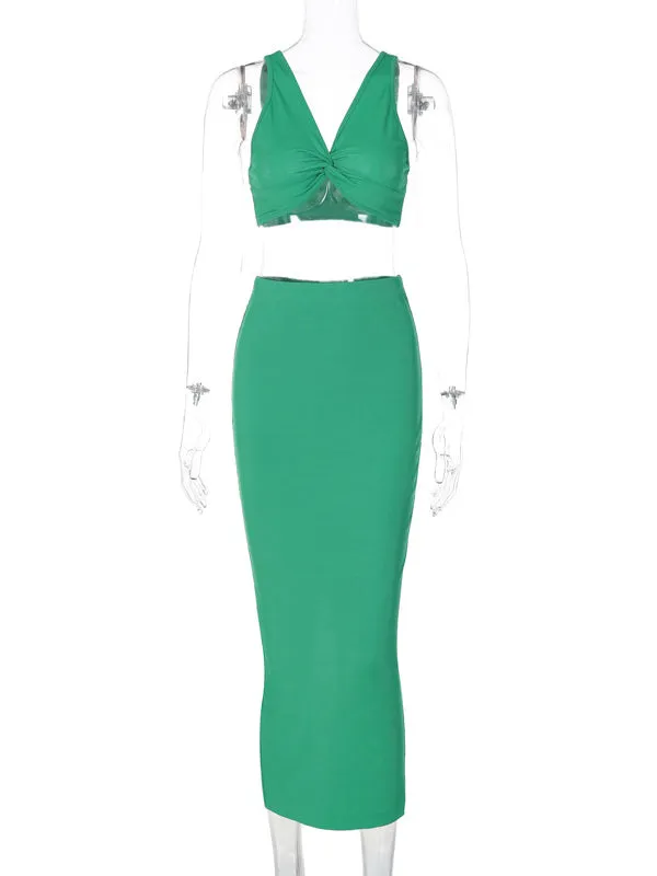 Momnfancy Green Knitting Two Piece Sets Fashion Crop Baby Shower Fashion Maternity Midi Dress