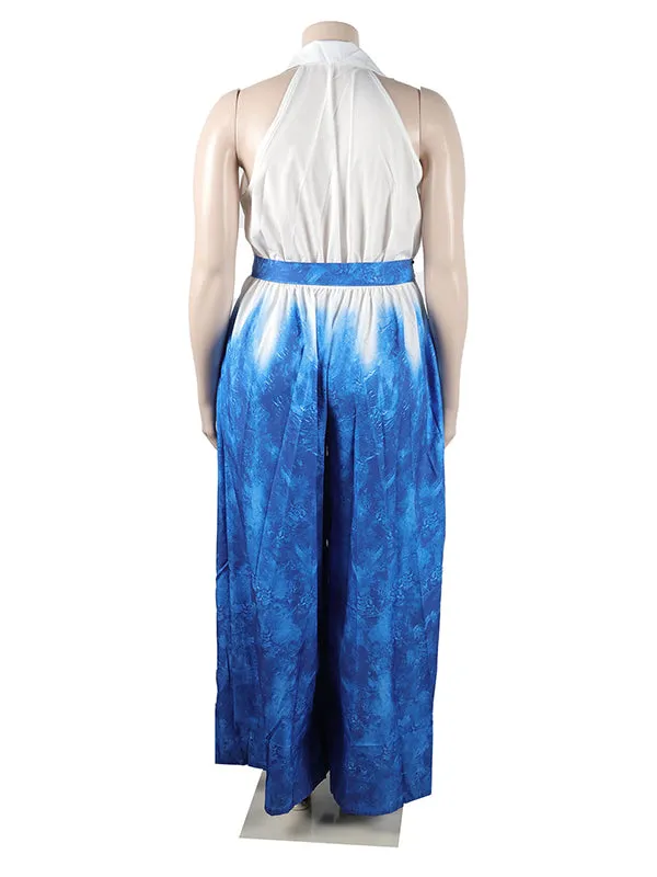 Momnfancy Tie Dye Belt Turndown Collar Fashion Plus Size Maternity Wide Leg Long Jumpsuit