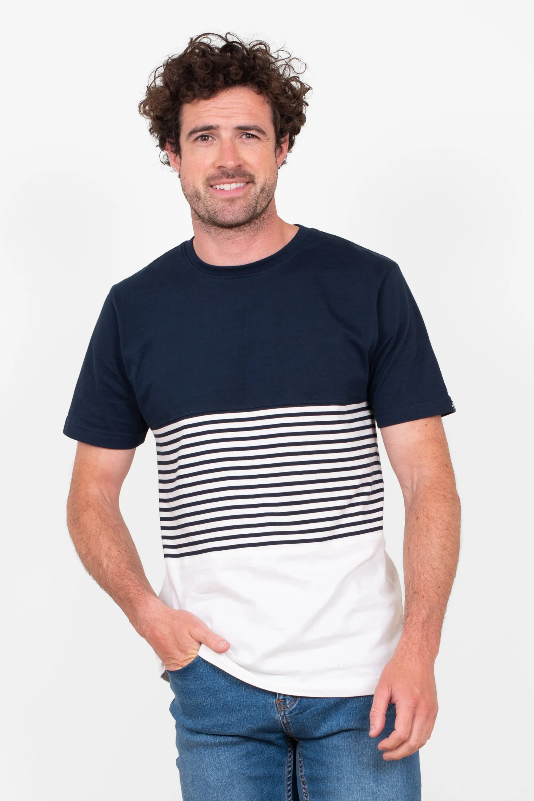 Navy Block Striped Tee