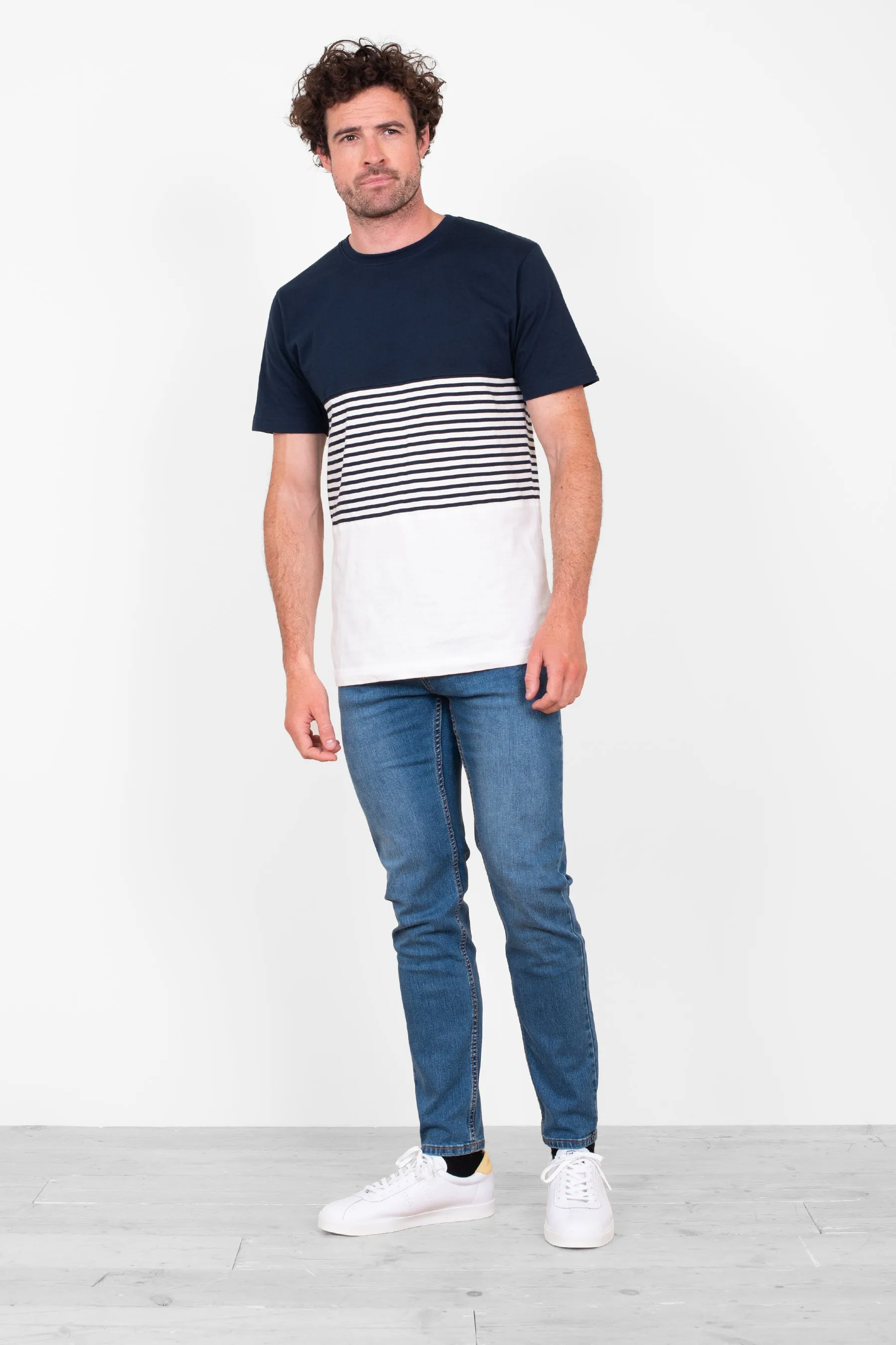 Navy Block Striped Tee