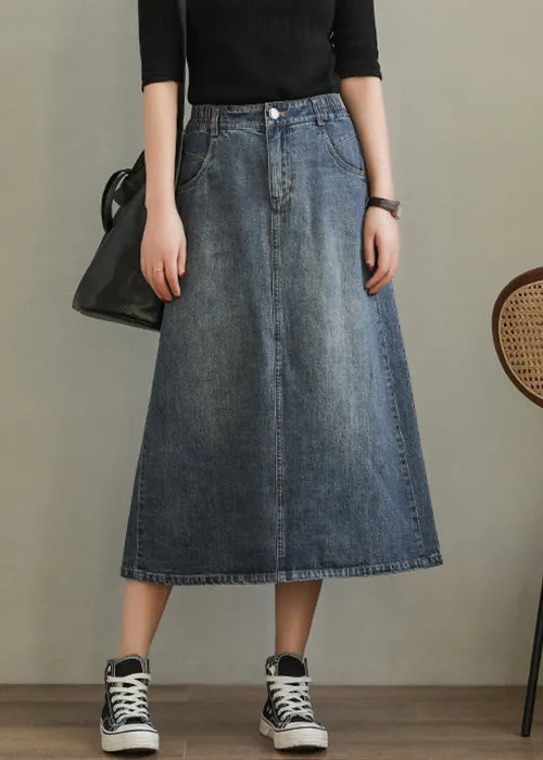 New Denim Blue Pockets Side Open High Waist Denim Skirt Summer QA1001