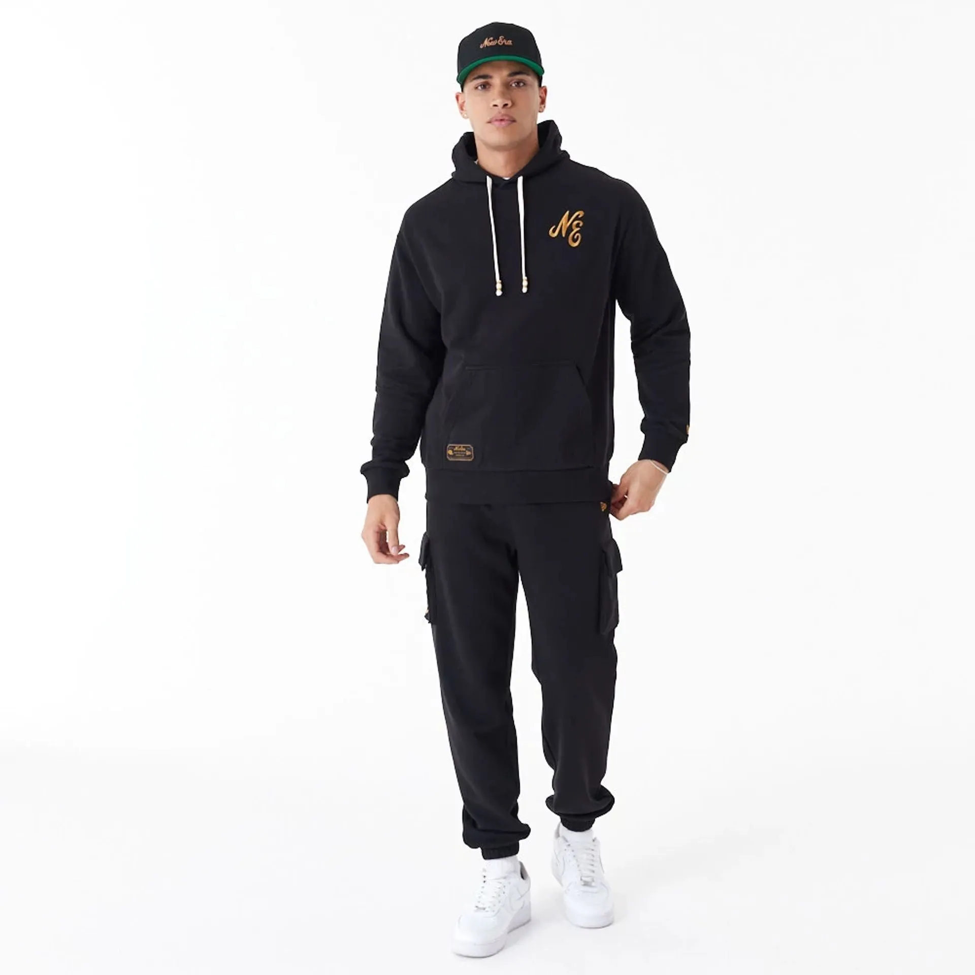 New Era Script Logo Black Oversized Pullover Hoodie