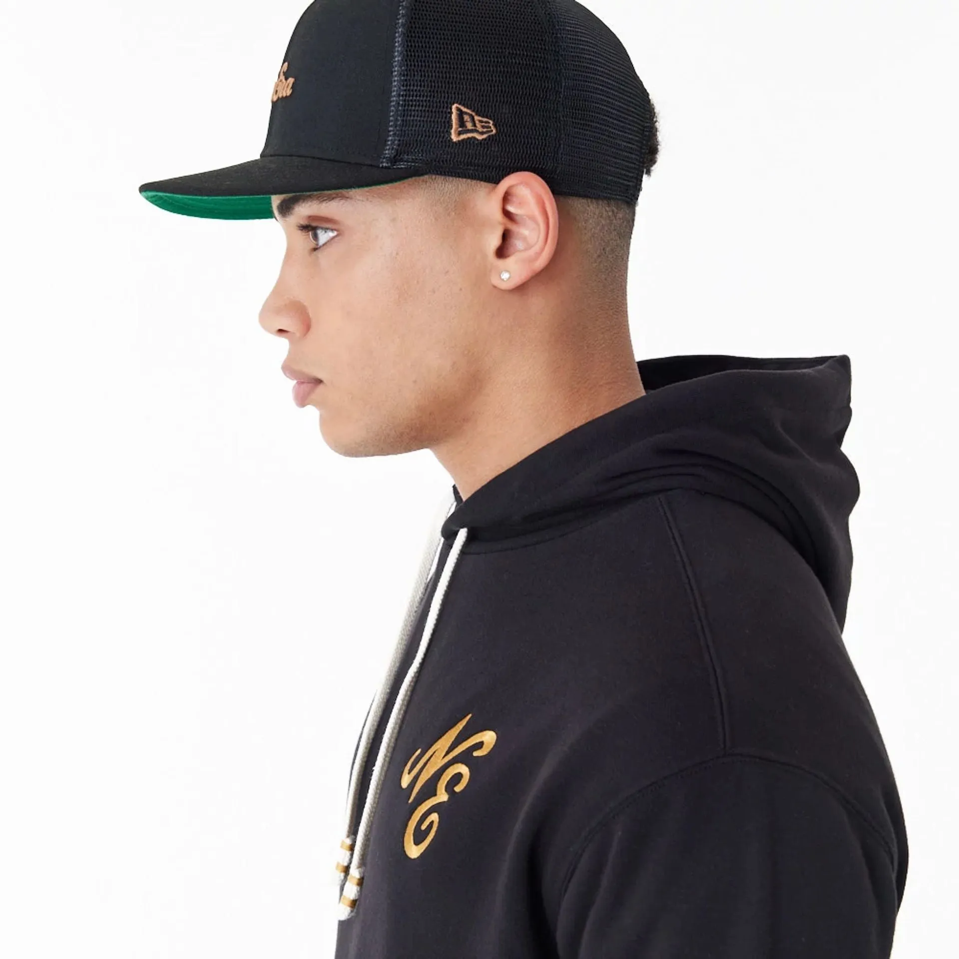 New Era Script Logo Black Oversized Pullover Hoodie