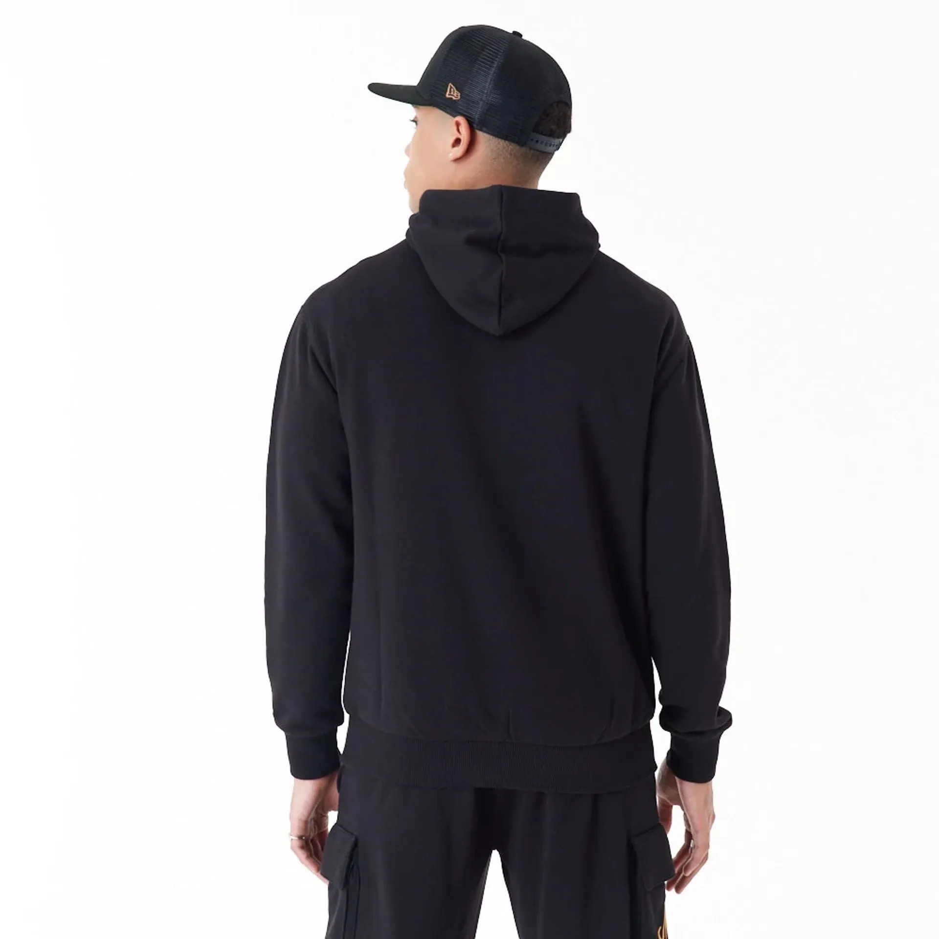 New Era Script Logo Black Oversized Pullover Hoodie