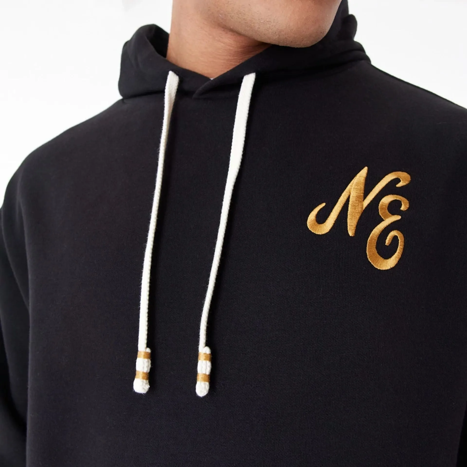 New Era Script Logo Black Oversized Pullover Hoodie