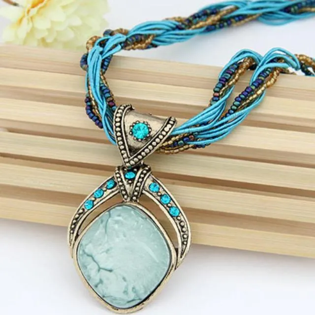 New Hot Vintage Necklace Jewelry Fashion Popular Retro Bohemia Style Multilayer Beads Chain Crystal Grain Pendant Necklace