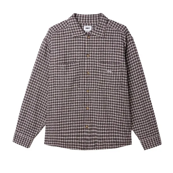 Obey Big Wig Micro Plaid Woven Shirt Brown