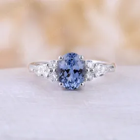 Oval Cornflower Sapphire Cluster Engagement Ring White Gold