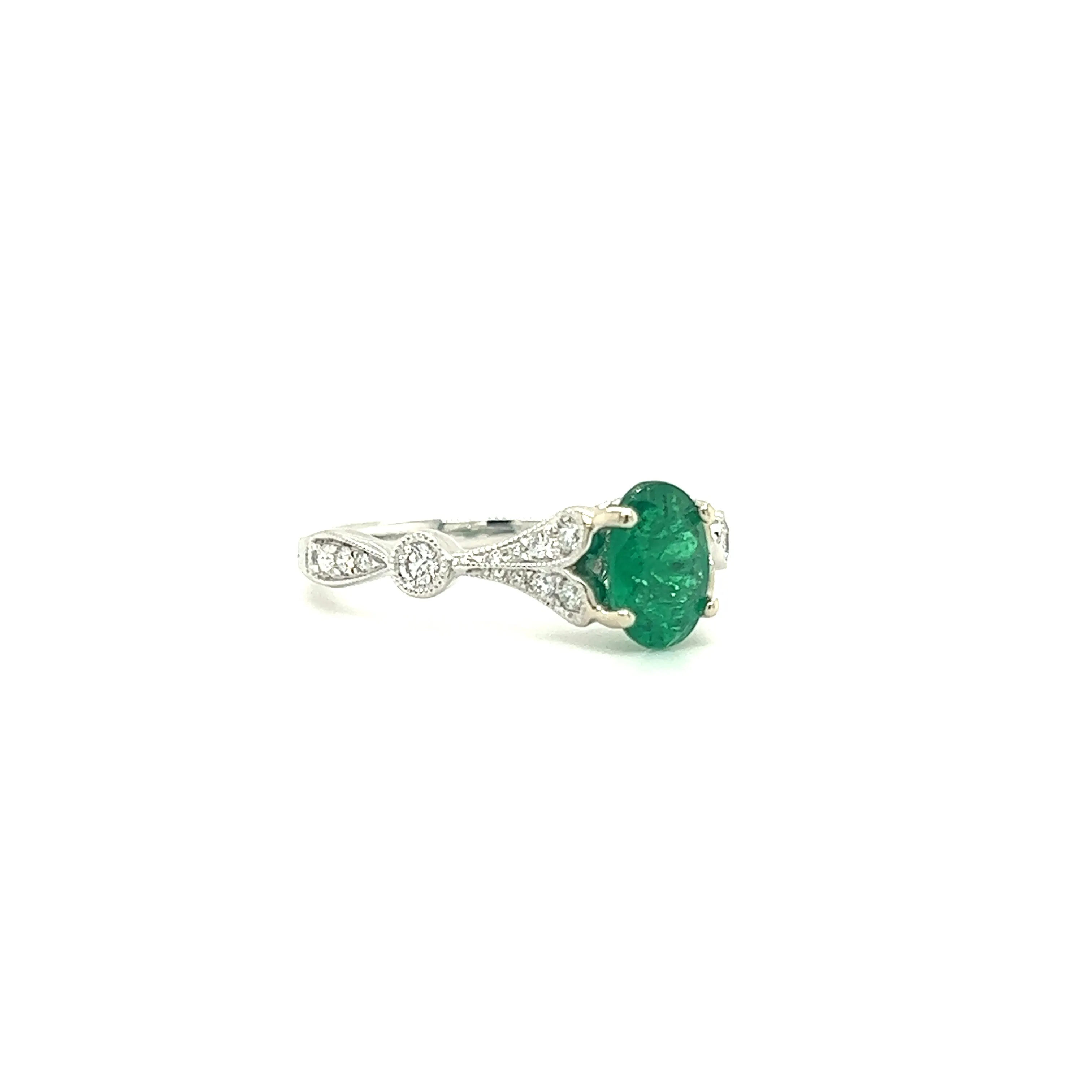 Oval Emerald Ring with 0.39ctw of Diamonds in 14K White Gold