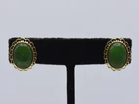 Oval Jade Gold Tone Stud Earrings