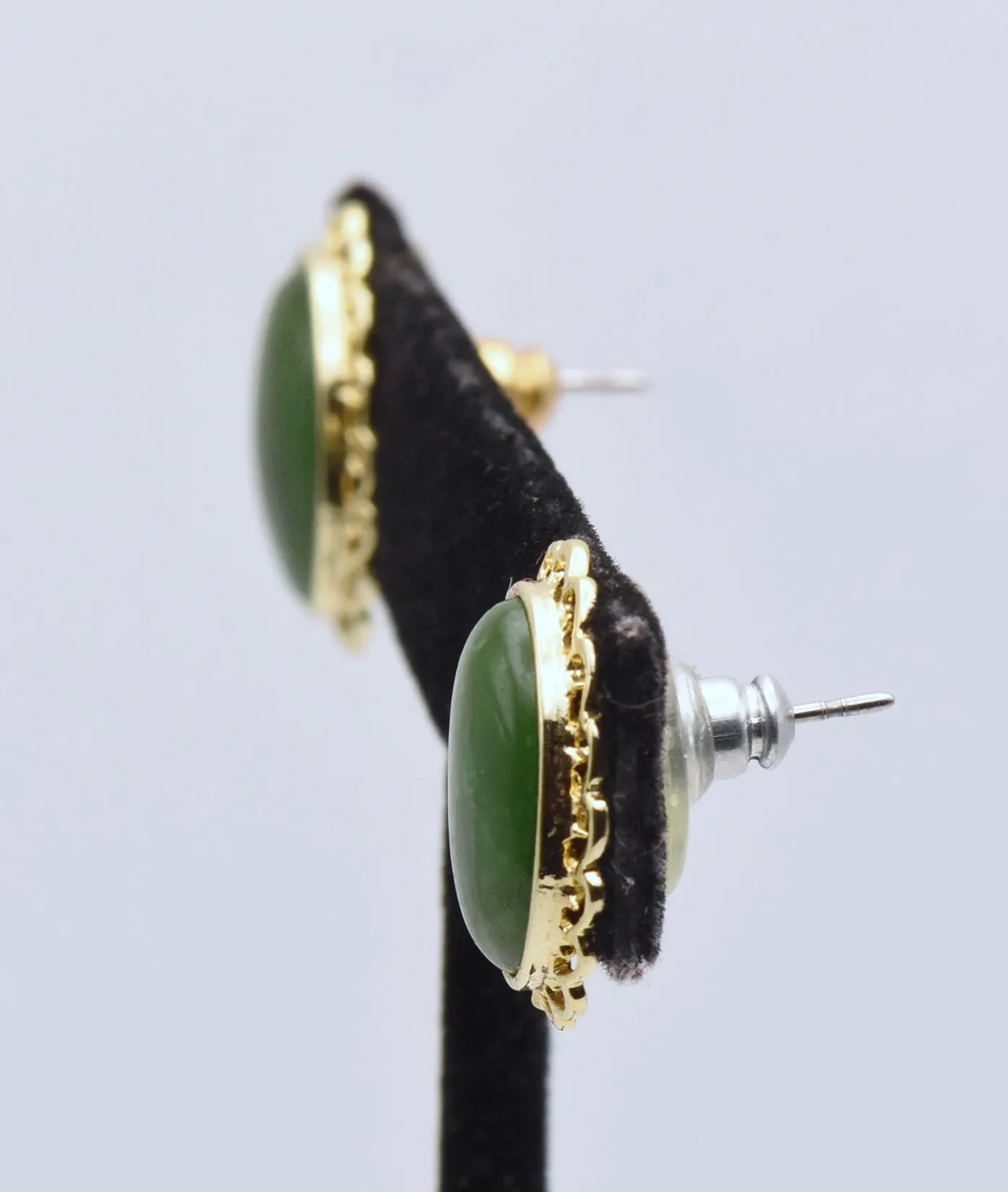 Oval Jade Gold Tone Stud Earrings