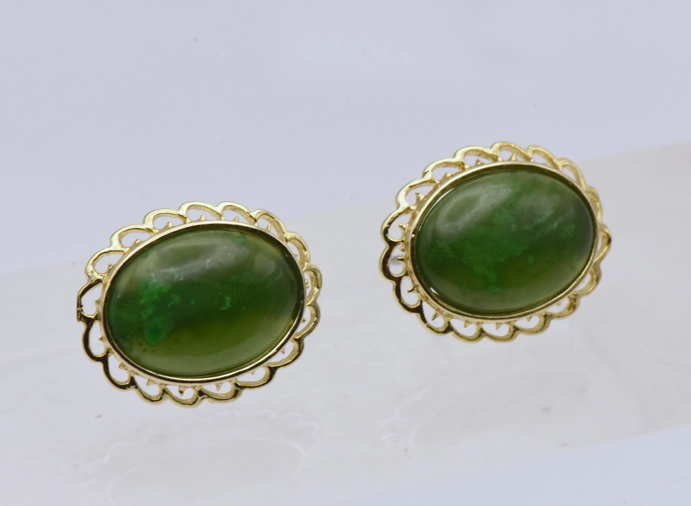 Oval Jade Gold Tone Stud Earrings