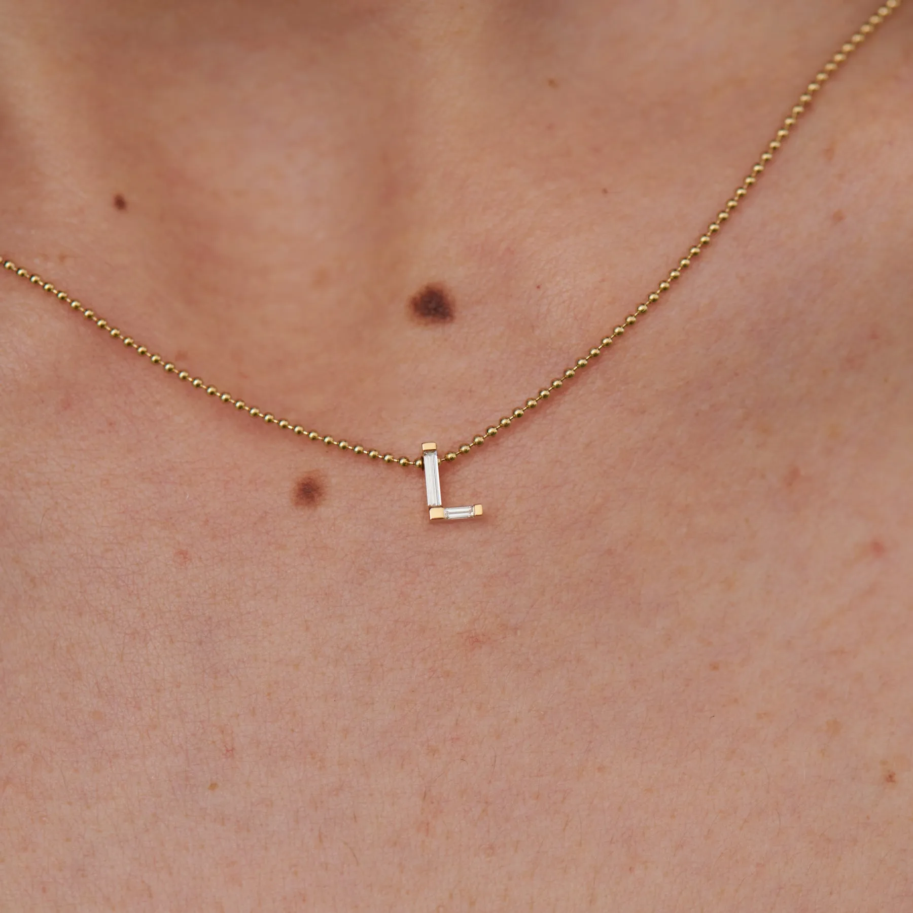 Personalized Initial Necklace with Baguette Diamonds