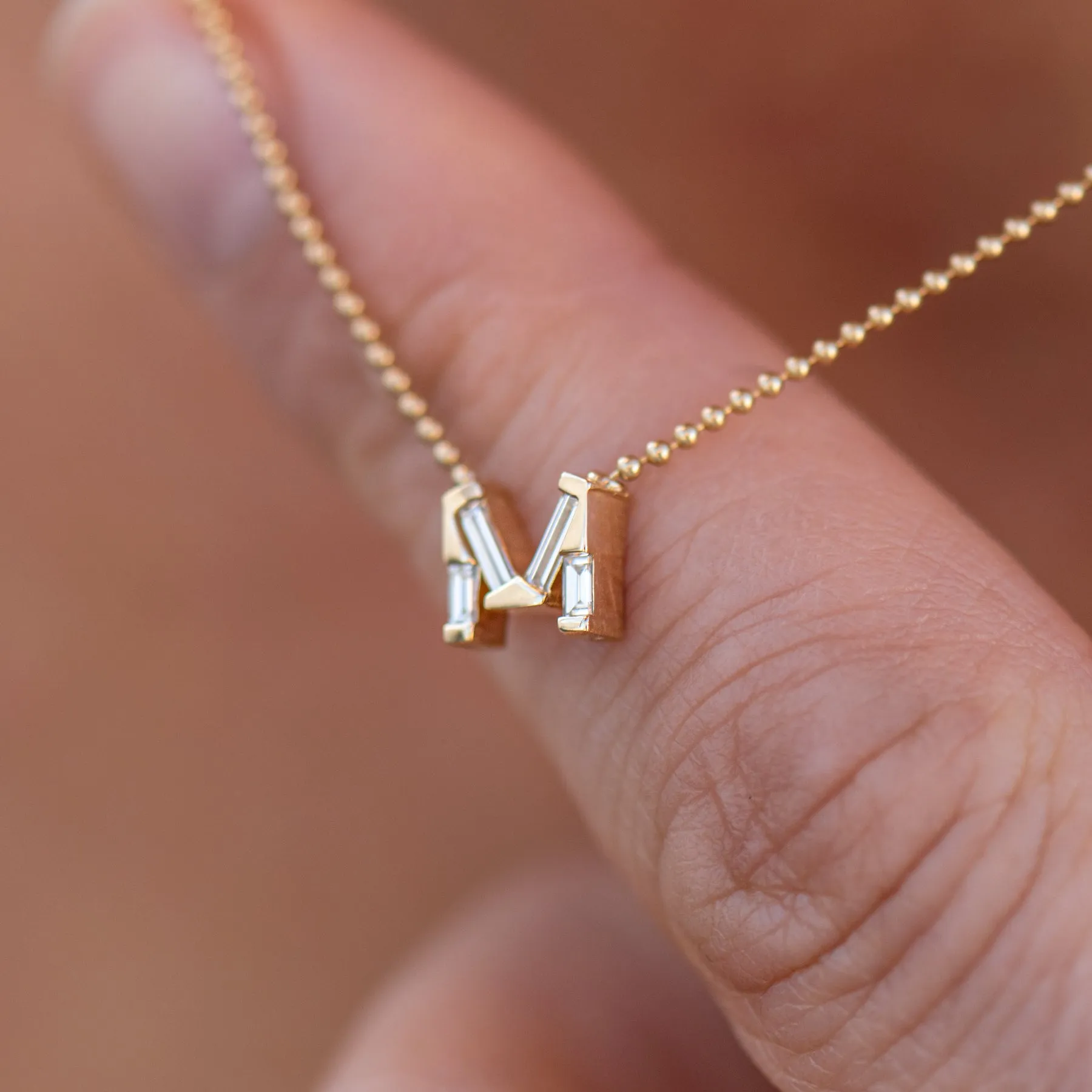 Personalized Initial Necklace with Baguette Diamonds