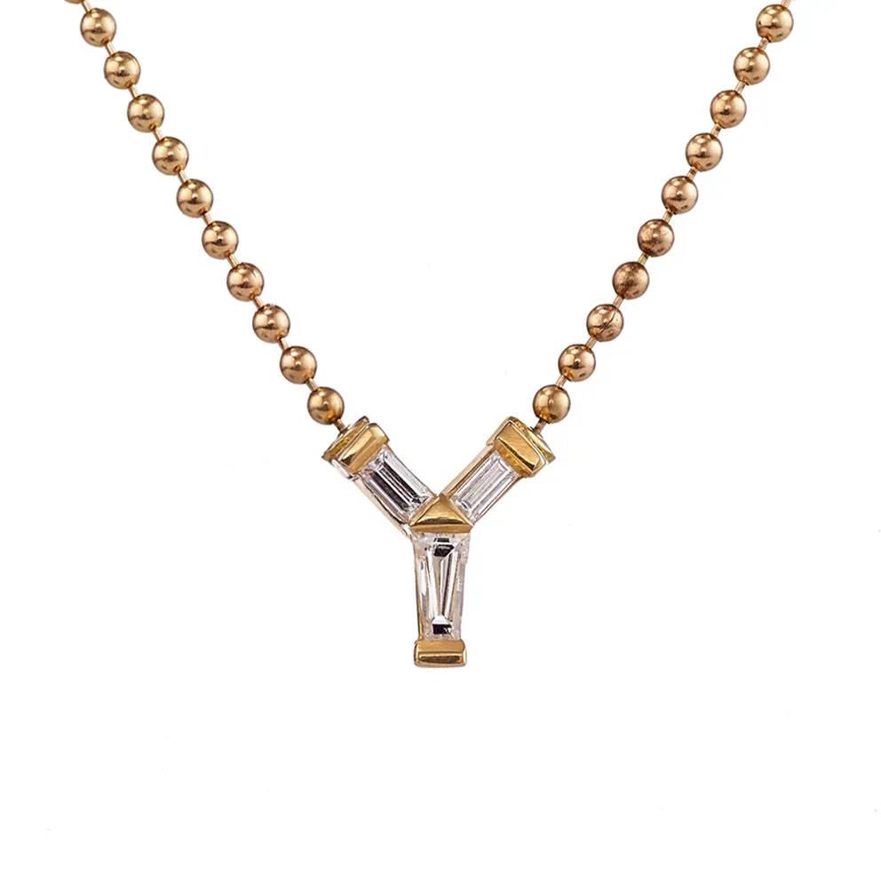 Personalized Initial Necklace with Baguette Diamonds