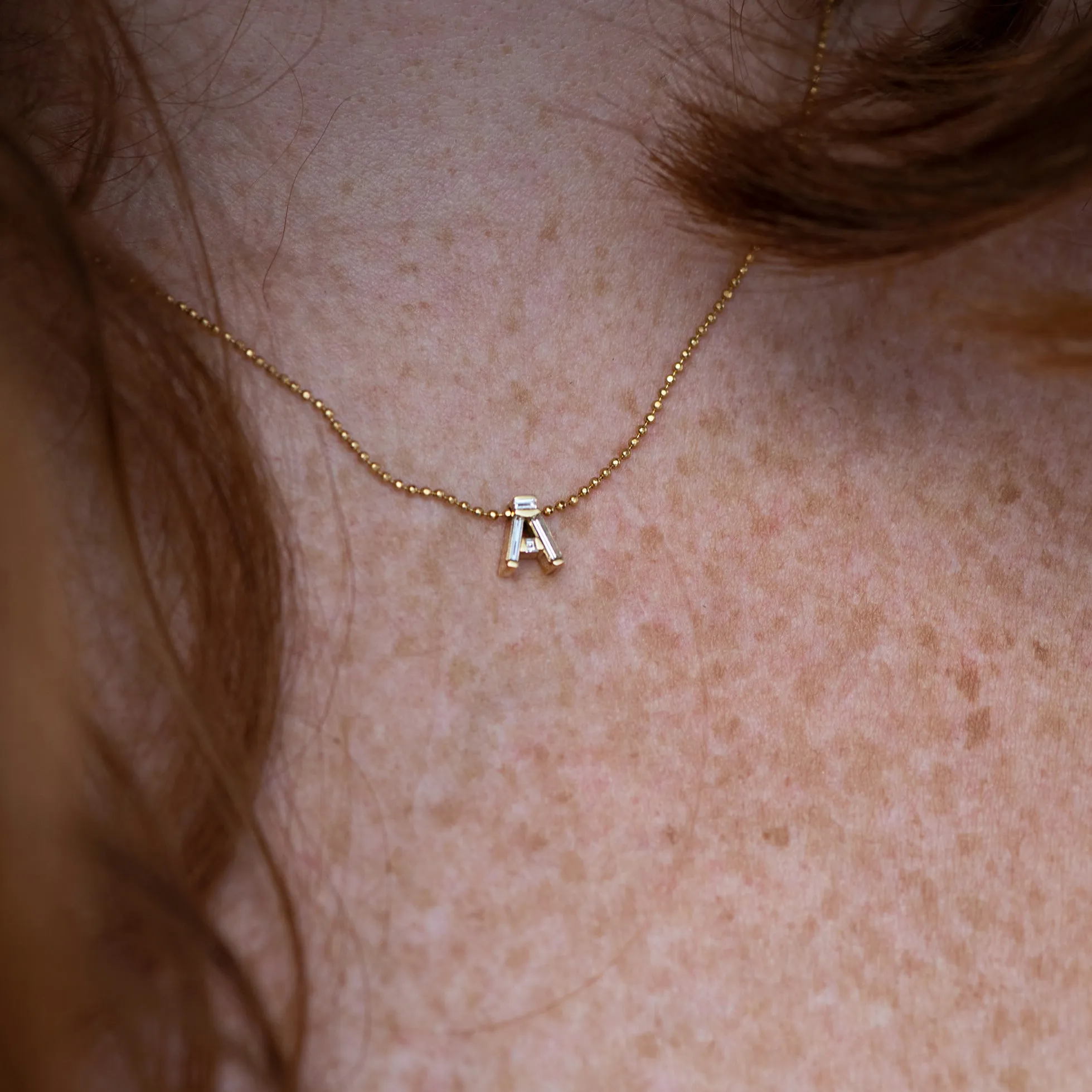 Personalized Initial Necklace with Baguette Diamonds