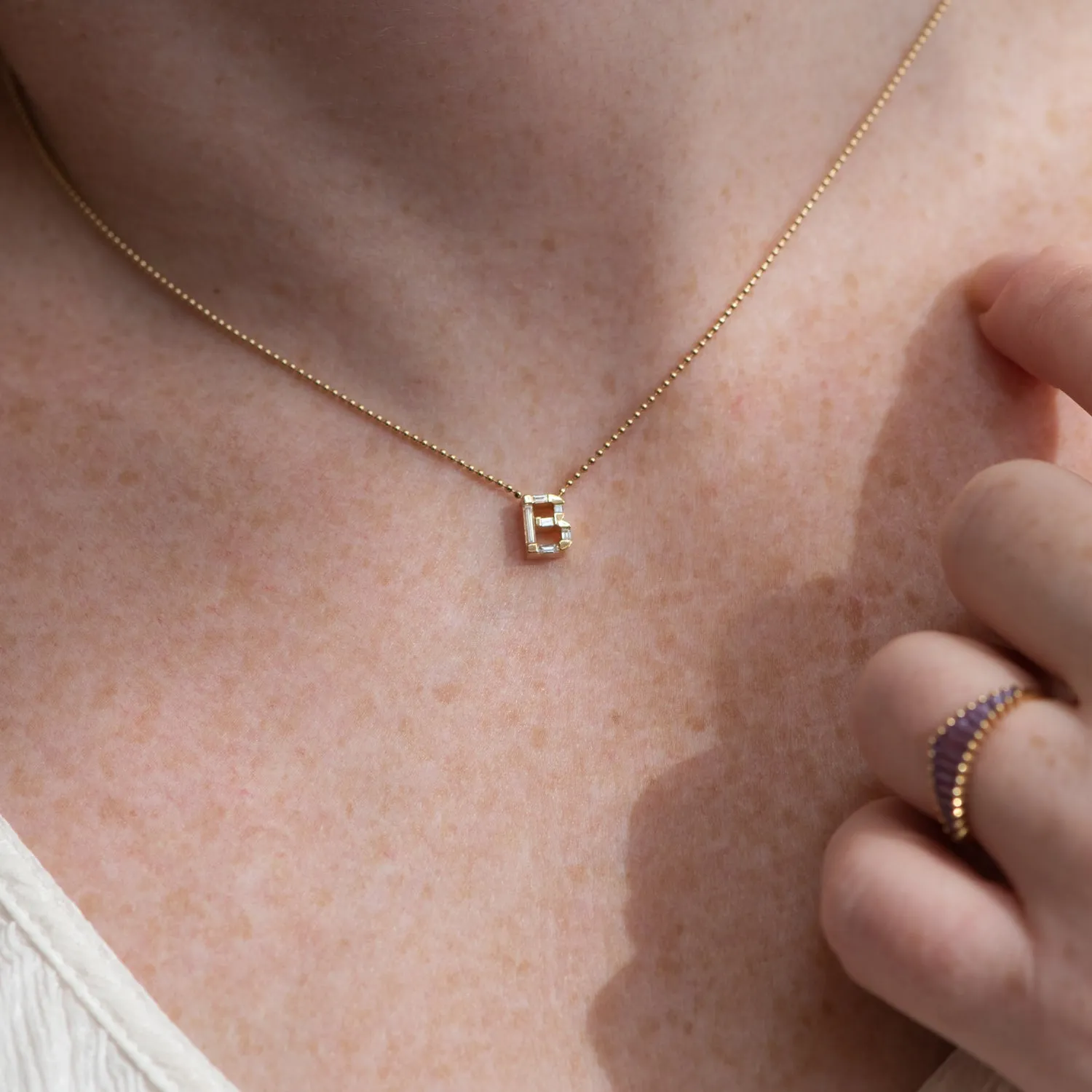 Personalized Initial Necklace with Baguette Diamonds