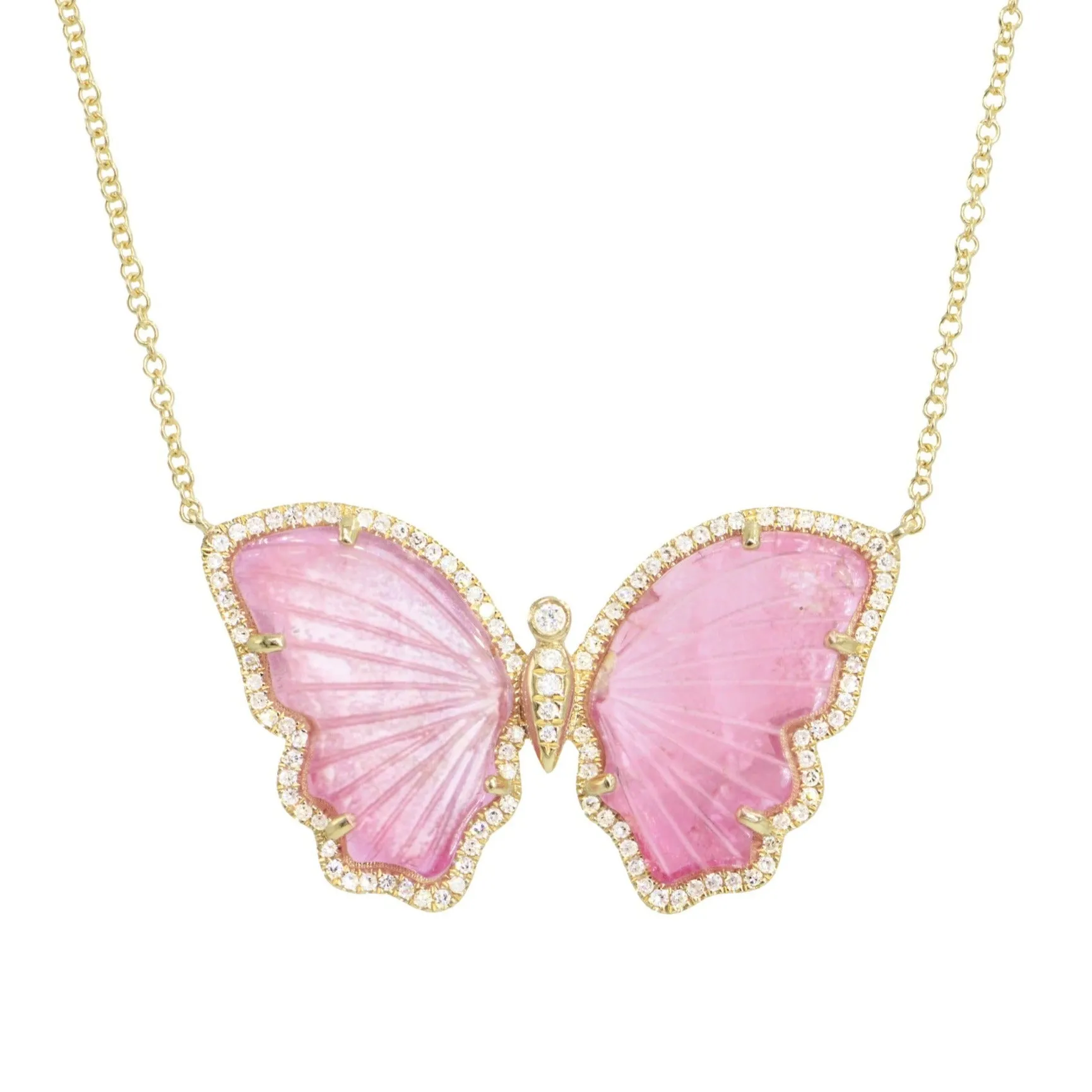 Pink Tourmaline Butterfly Necklace with Diamonds