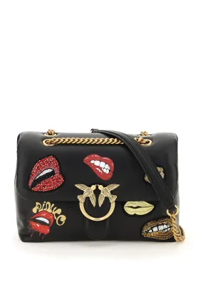 Pinko Love Red Lips Foldover Shoulder Bag