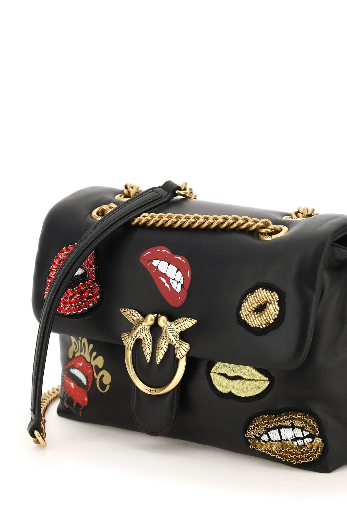 Pinko Love Red Lips Foldover Shoulder Bag