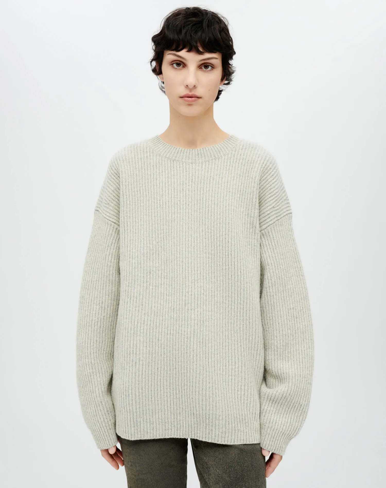 Plaited Crewneck Pullover - Oatmeal Grey Heather