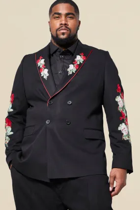 Plus Double Breasted Skinny Floral Suit Jacket