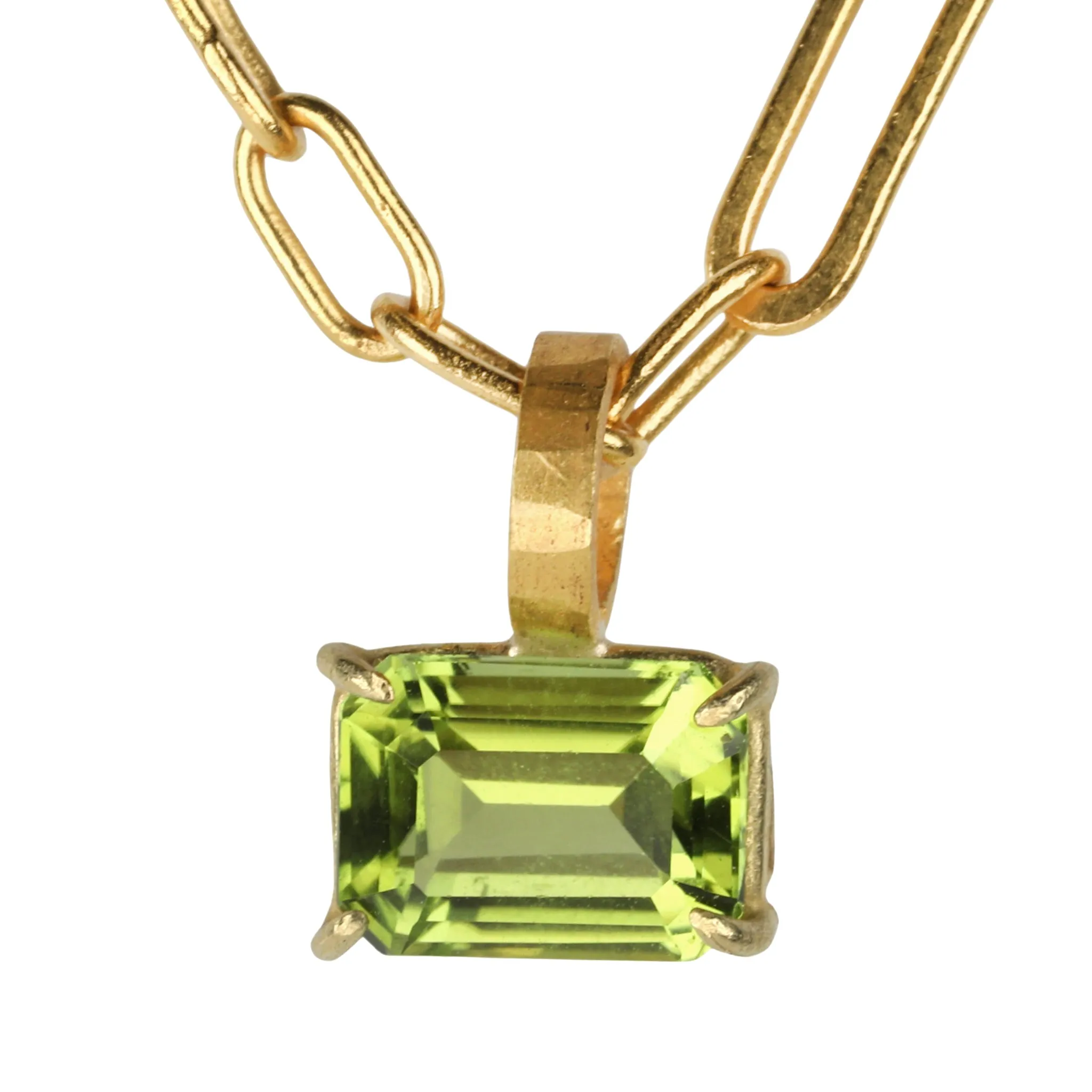 Prong-Set Emerald-Cut Peridot Mini Gem Pendant