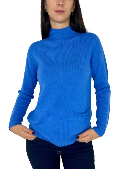 PULLOVER DONNA AZZURRO 100% LANA