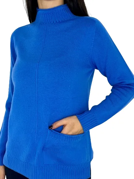 PULLOVER DONNA AZZURRO 100% LANA