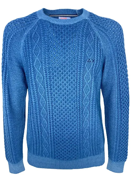 PULLOVER UOMO BLU A TRECCE 100% LANA