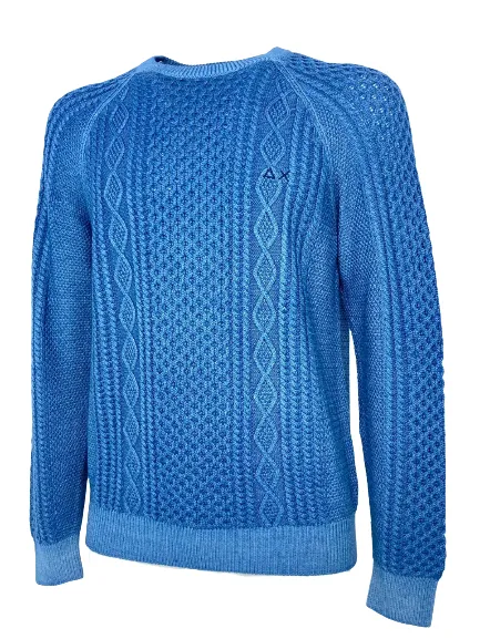 PULLOVER UOMO BLU A TRECCE 100% LANA