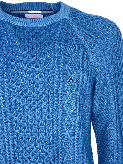 PULLOVER UOMO BLU A TRECCE 100% LANA