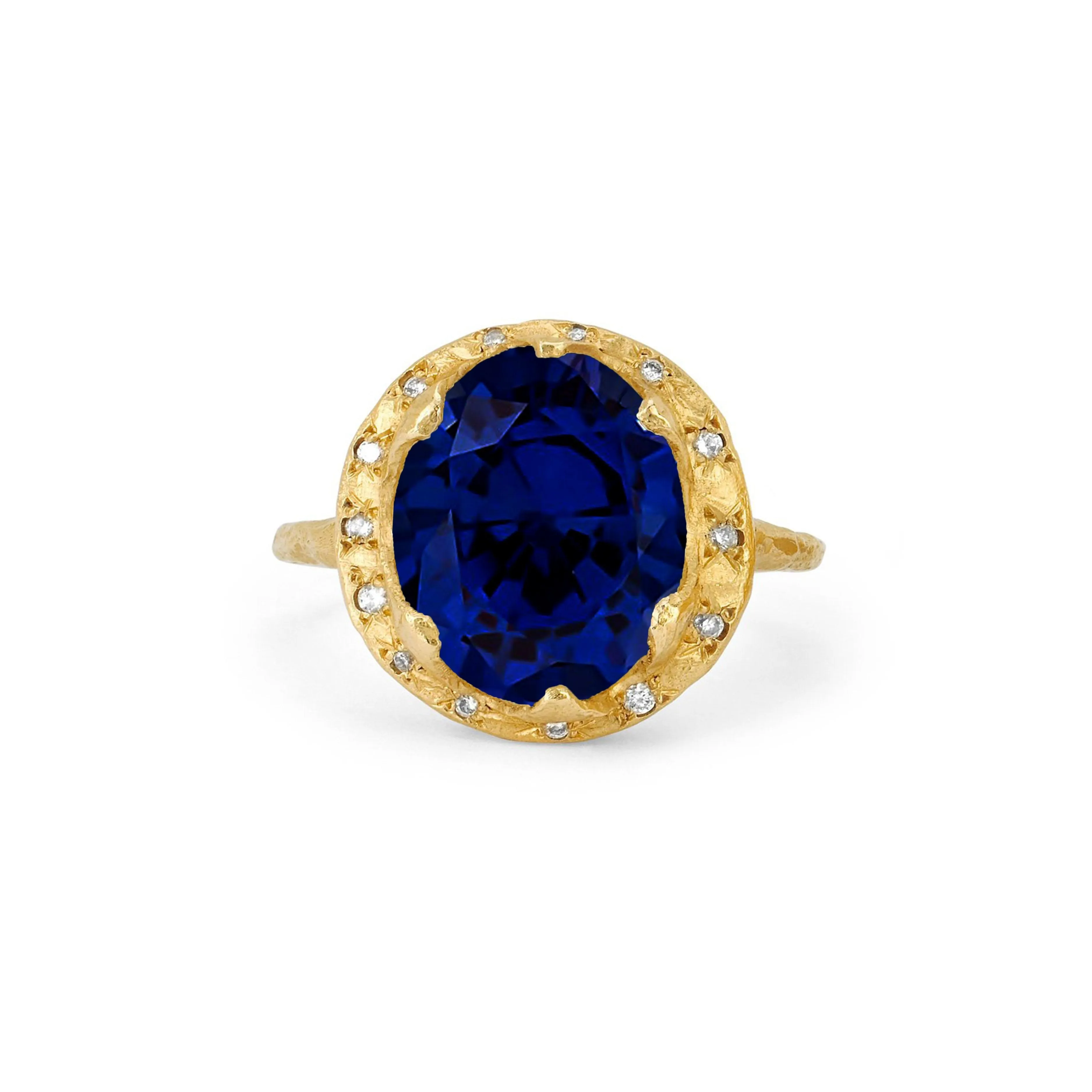 Queen Oval Sapphire Ring with Sprinkled Diamonds