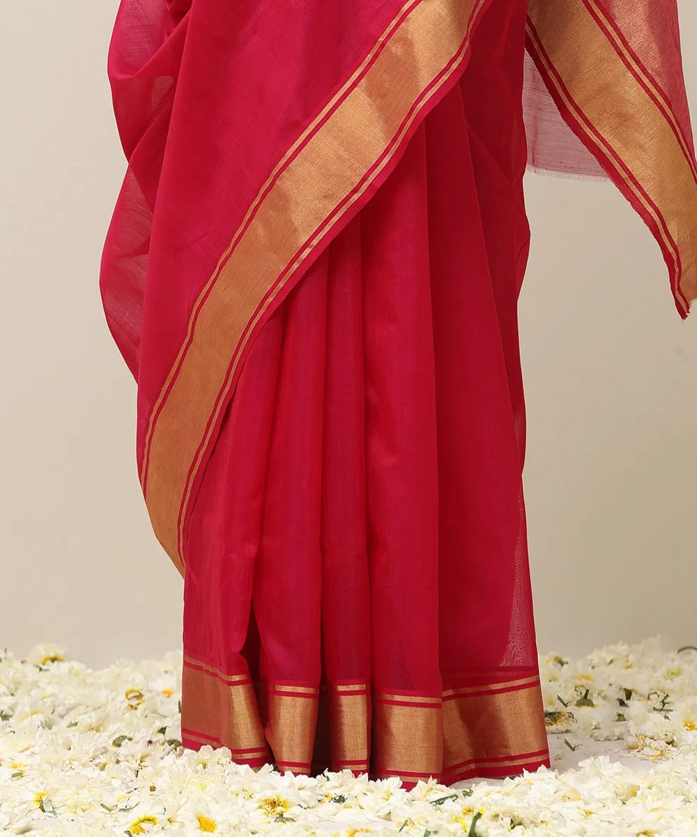 Rani Pink Cotton Silk Chanderi Saree With Gold Zari Border