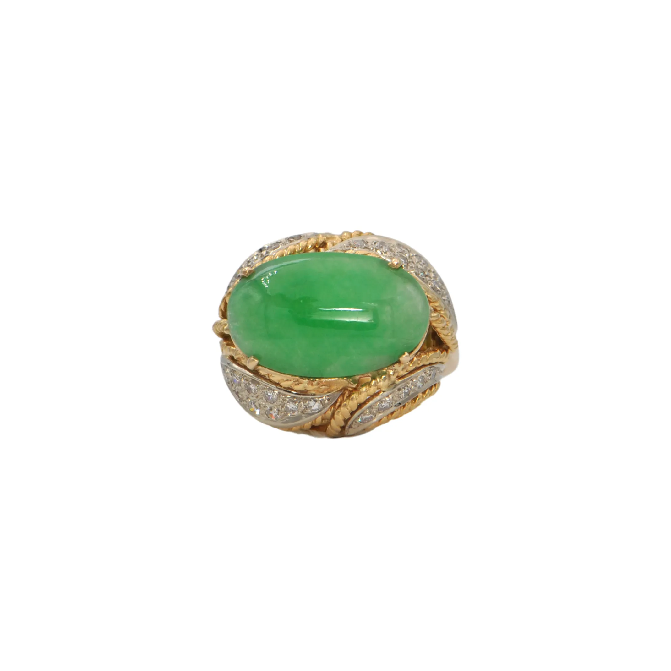 Retro Jade and Diamond 18k Gold Ring