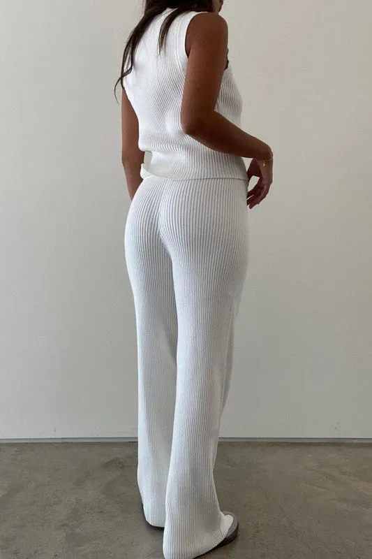 Ribbed Knitted Vest Top And Pants Set