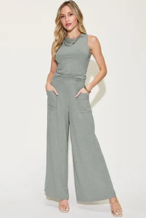 Ribbed Tank and Wide Leg Pants Set