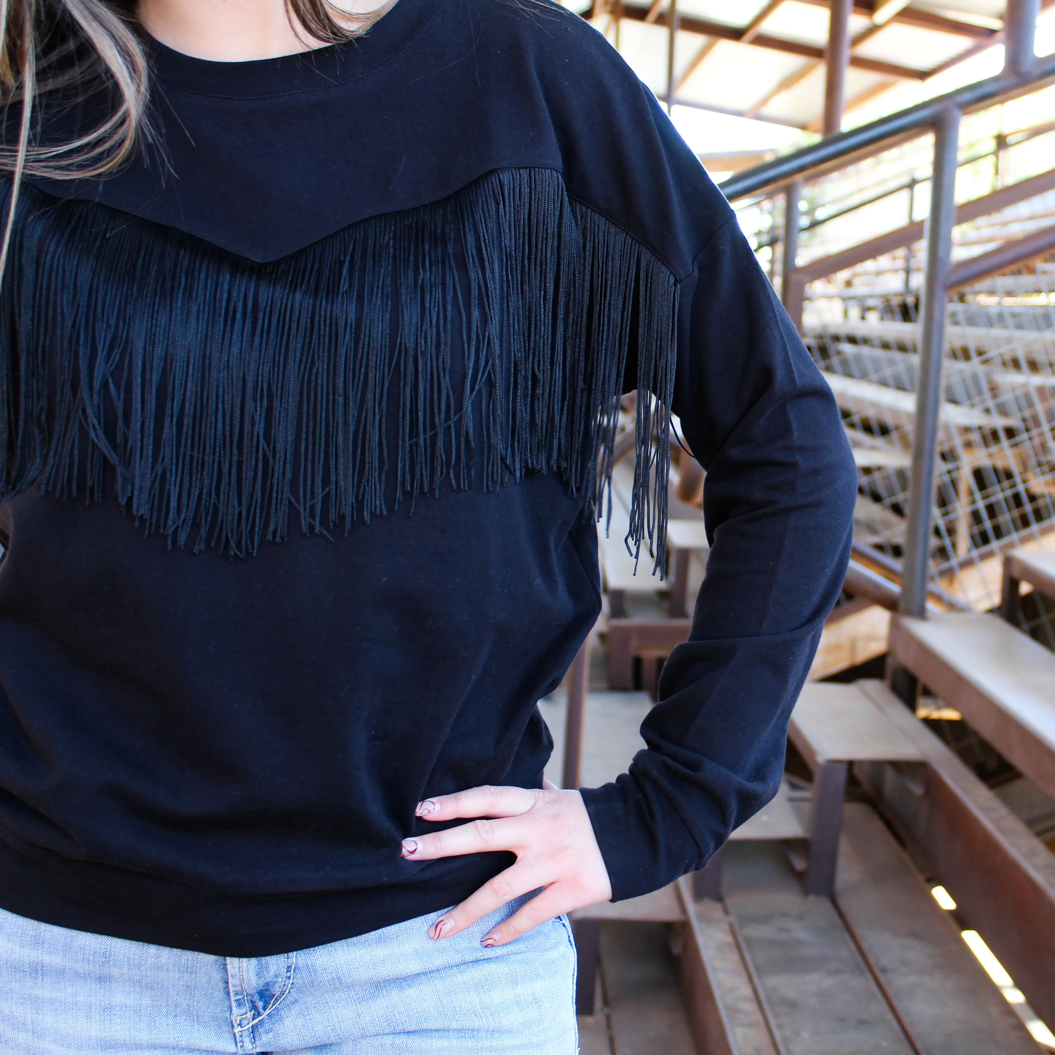 Roper Black Fringe Sweatshirt