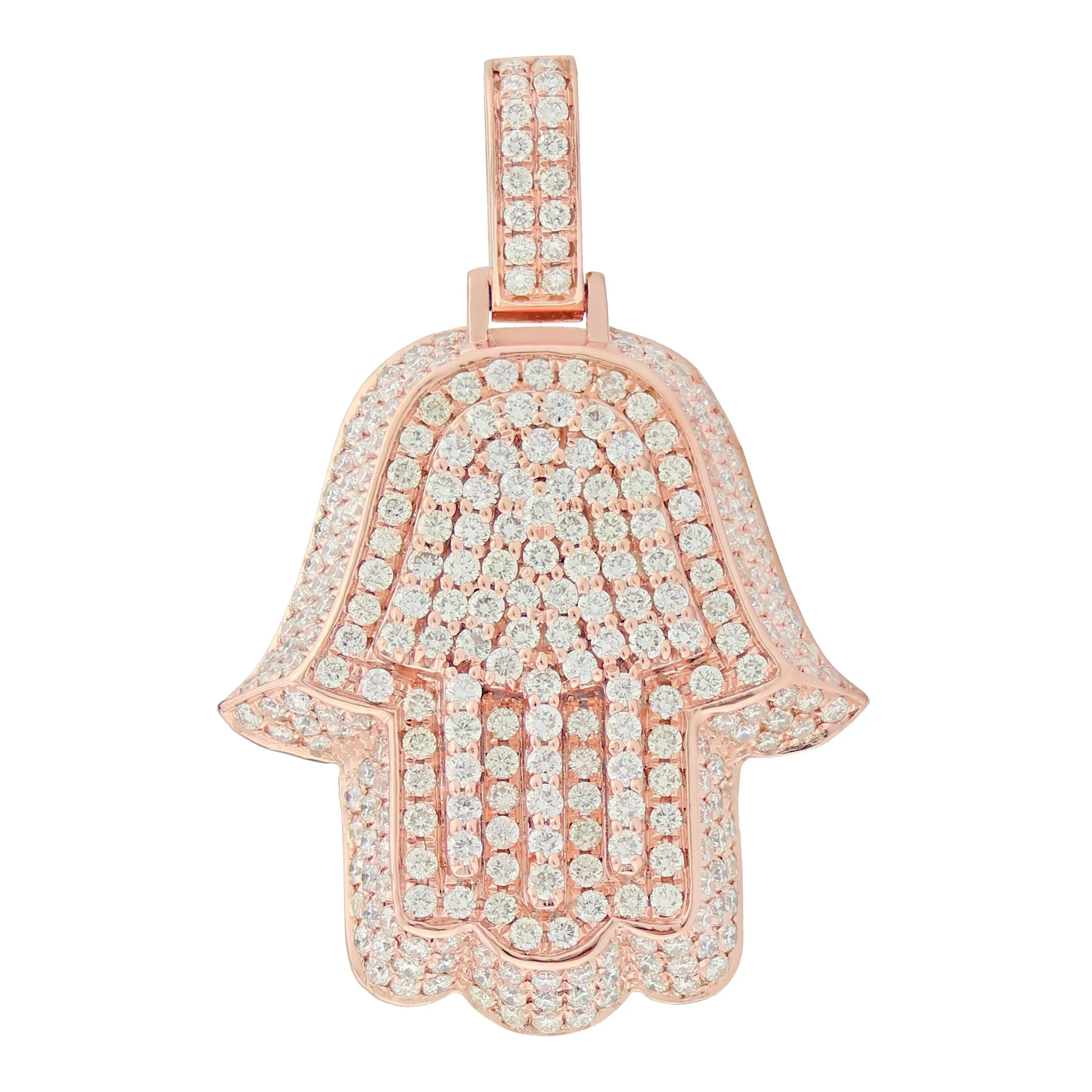 Rose Gold 3D Hamsa Pendant with Diamonds